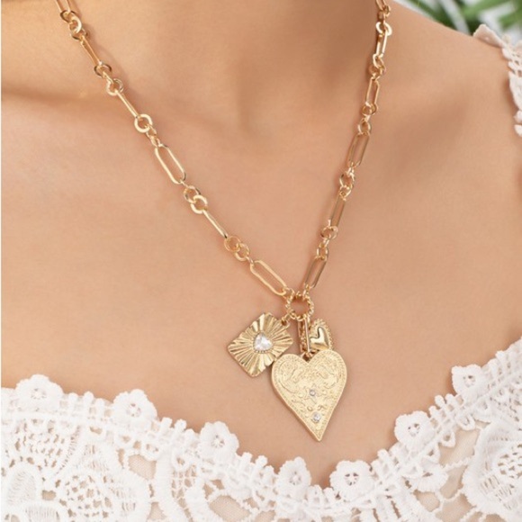 Charm Cluster Heart  Necklace - Picture 2 of 5